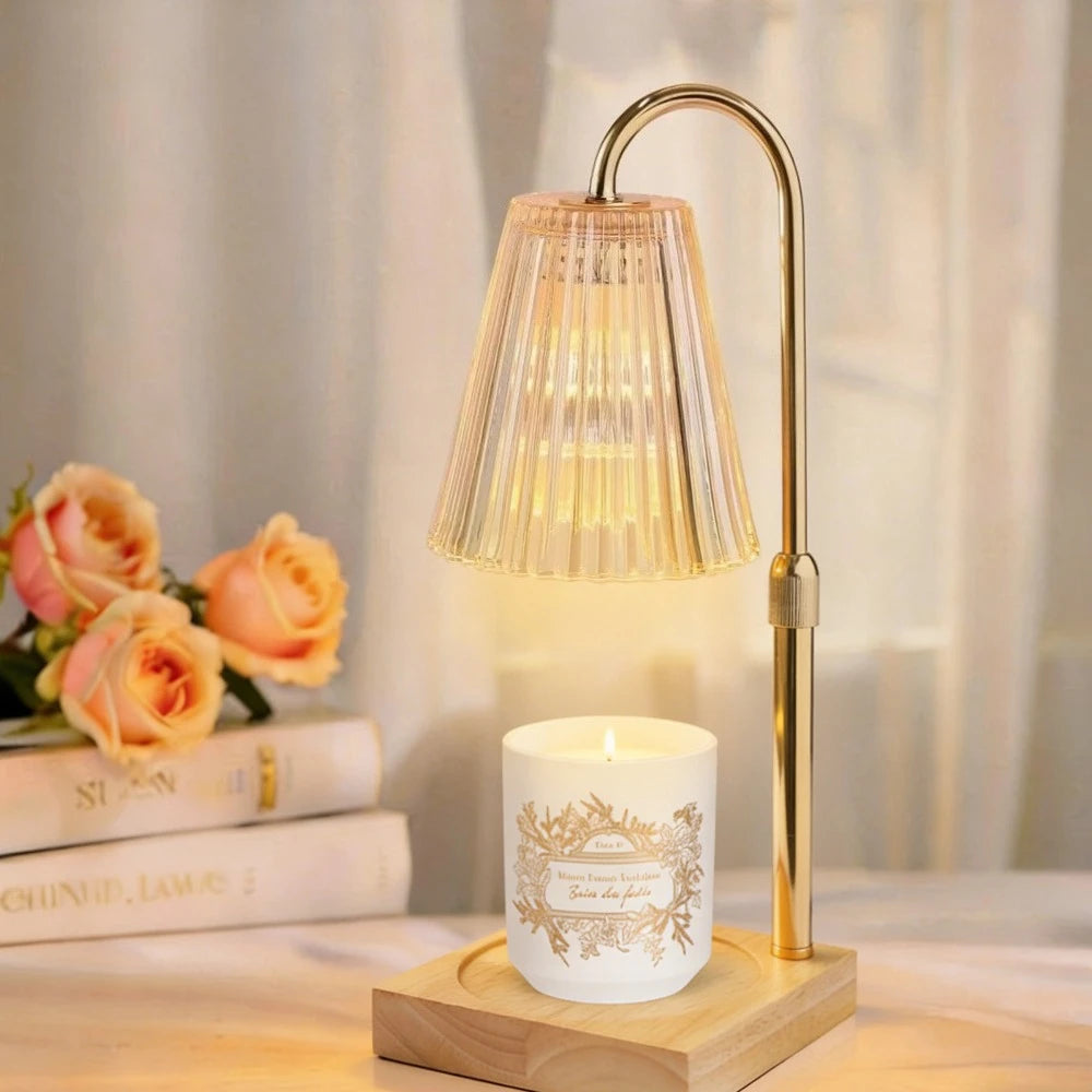 Candle Warmer Lamp with Wooden Tray, Dimmable Night Light