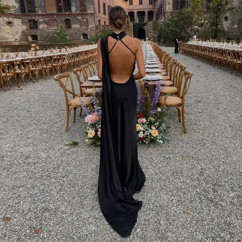 Backless Lace-Up Maxi Dress | Ribbon Sleeveless Evening Gown - Femstylo