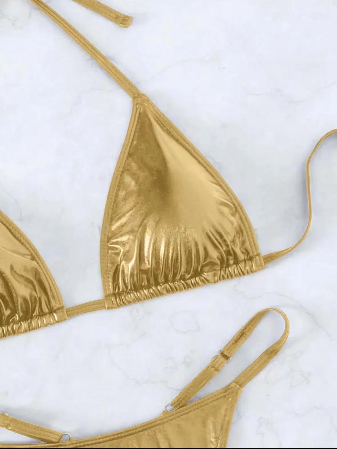 sexy metallic gold glitter halter bikinis sets two pieces 2024 women thong bandage swimsuit female bathing suit swimwear biquini
