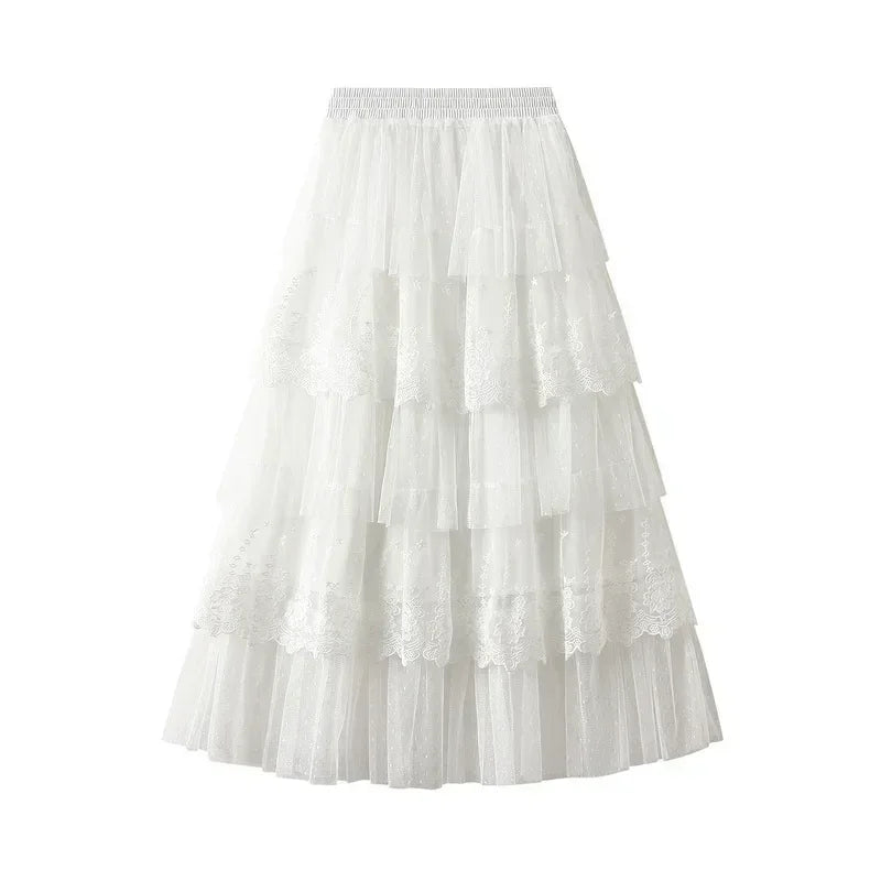 Women's High Waisted Slimming Sand Cake Skirt, Half Skirt, High-End Feeling Gauze, Long Skirt, Summer, , 2025 Hundred fold skirt