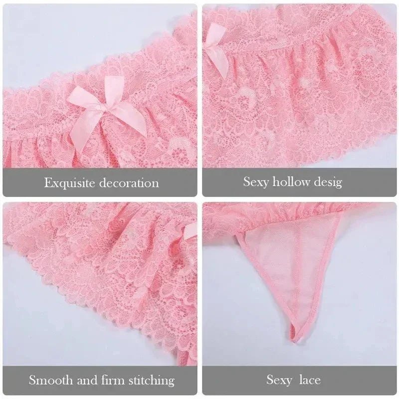 Women Sexy Lace Panties Ruffle Trim Lingerie Briefs Soft Comfortable Briefs Lolita Pink White Black