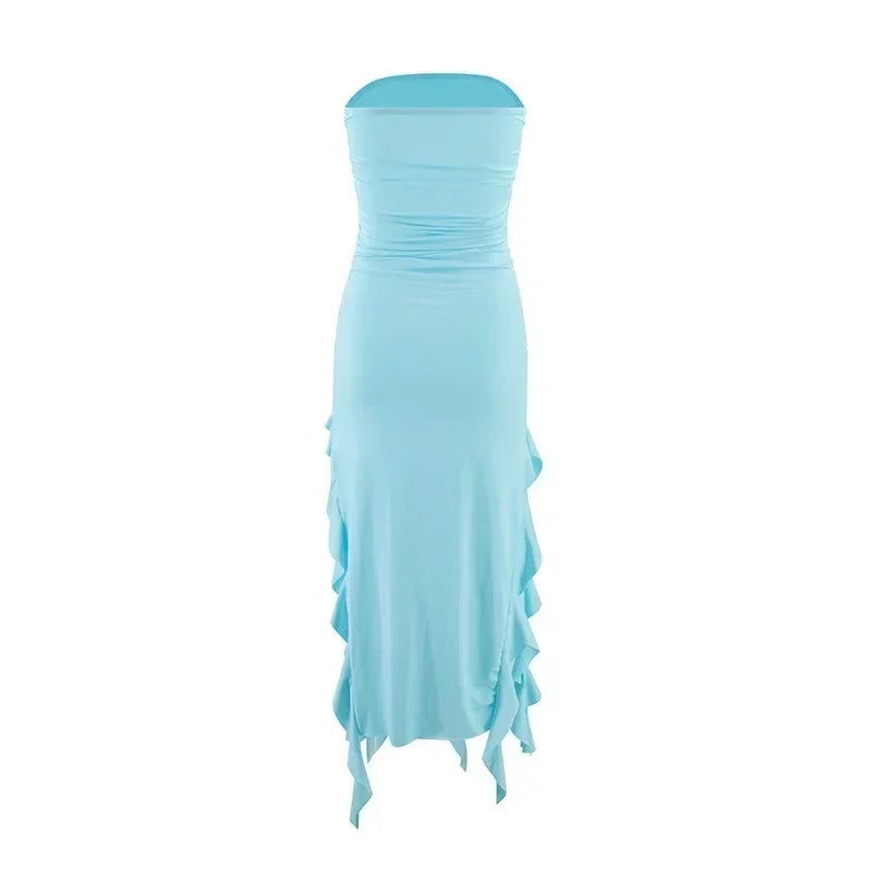 BWQ Long Dresses For Women Slit Sexy Bodycon Sleeveless Jellyfish Dress Hot Girls Fashion Off The Shoulders Maxi Dress Woman