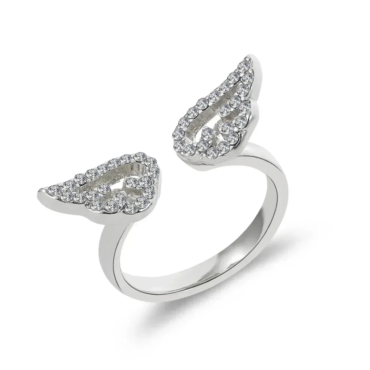 Korean Light Luxury Zircon Angel Wings Ring Elegant Silver Color Adjustable Finger Rings For Women Party Birthday Jewelry Gift