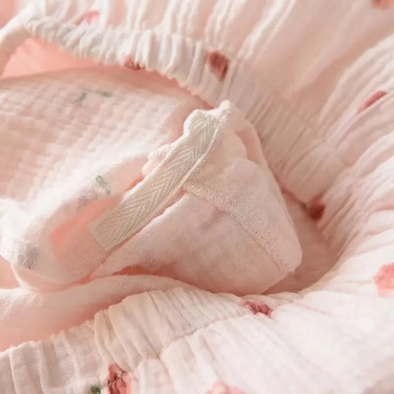 2025 Summer Ladies Short-sleeved Shorts Pajamas Set 100% Cotton Crepe Cloth Thin Home Service Two-piece Spring And Autumn Loose
