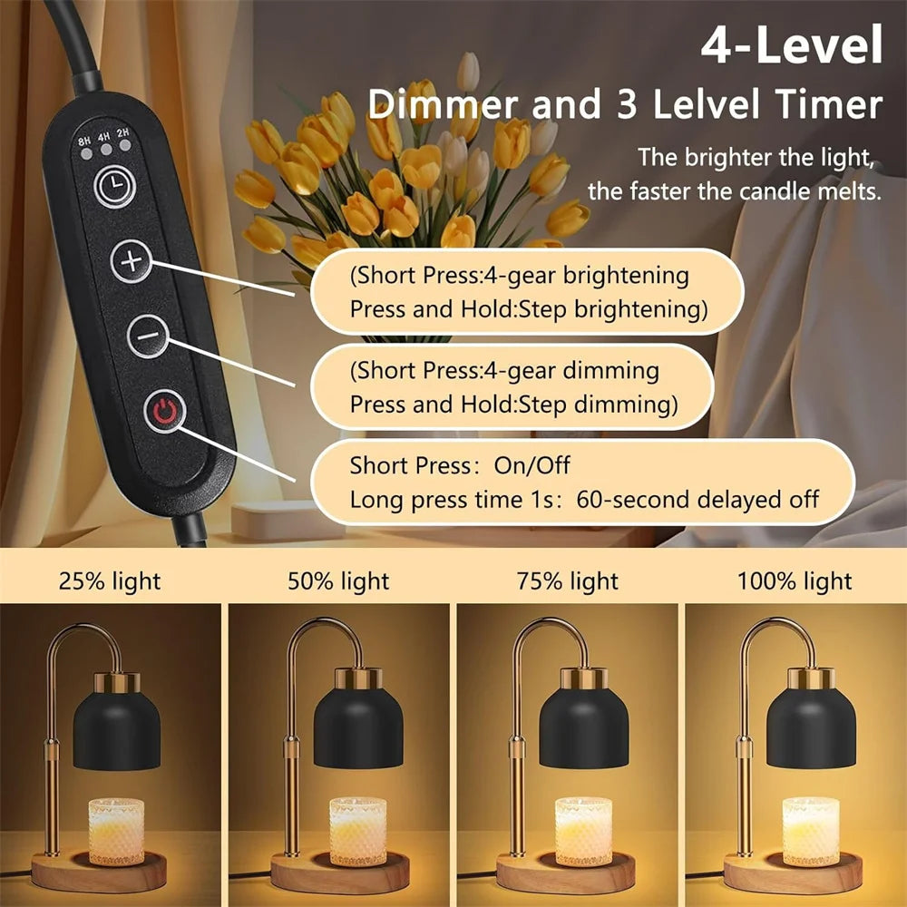 Black Candle Warmer Lamp, Height & Brightness Adjustable, Timer