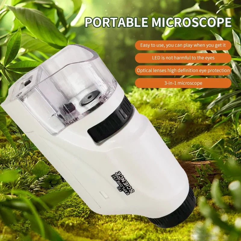 Handheld Microscope Kit for Kids – 60x 120x with LED Light for Home and School