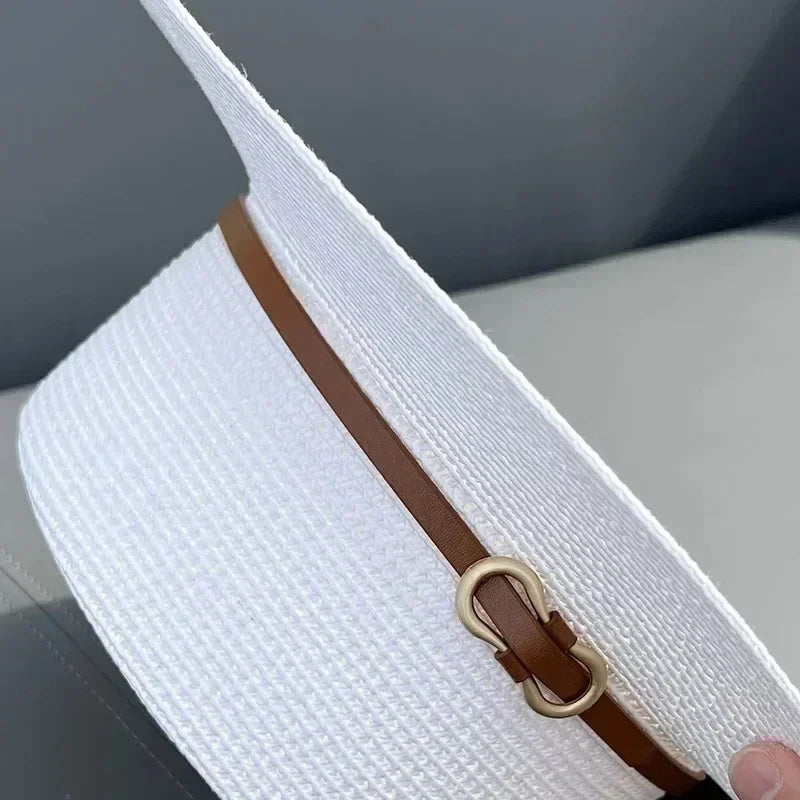Simple Straw Summer Women Beach Hat Female Casual Panama Hat Women Flat Brim Bowknot Straw Cap Girls Sun Hat