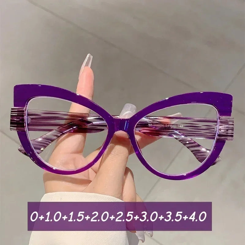 Women Large Cat Eye Reading Glasses Trendy Fashionable Oversized Far Sight Eyeglasses Men Female Anti-blue Plus Diopter Glasses