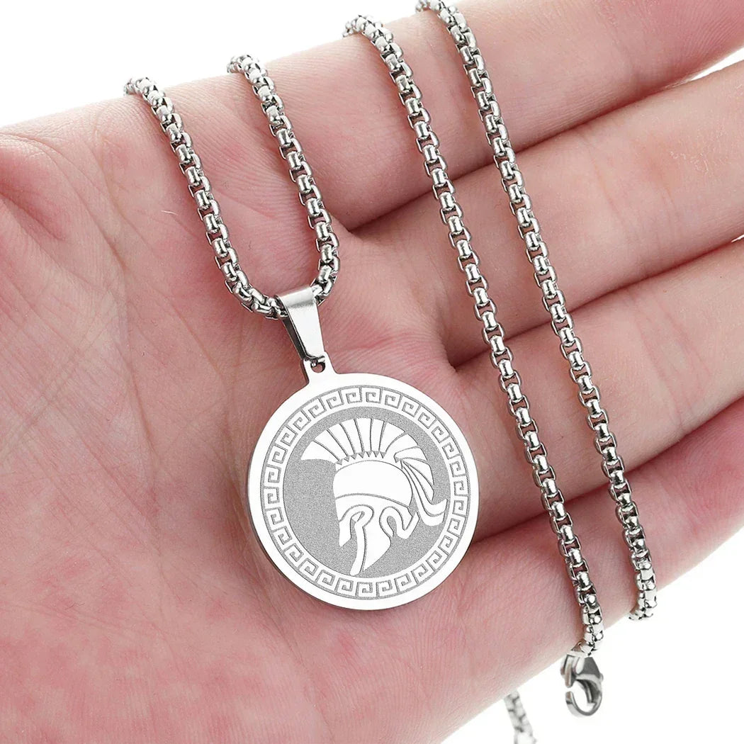 Mens Ancient Greek God Spartan Warrior Pendant Gladiator Necklace Women Mythology Spartan Helmet Charm Neck Chain Amulet Jewelry
