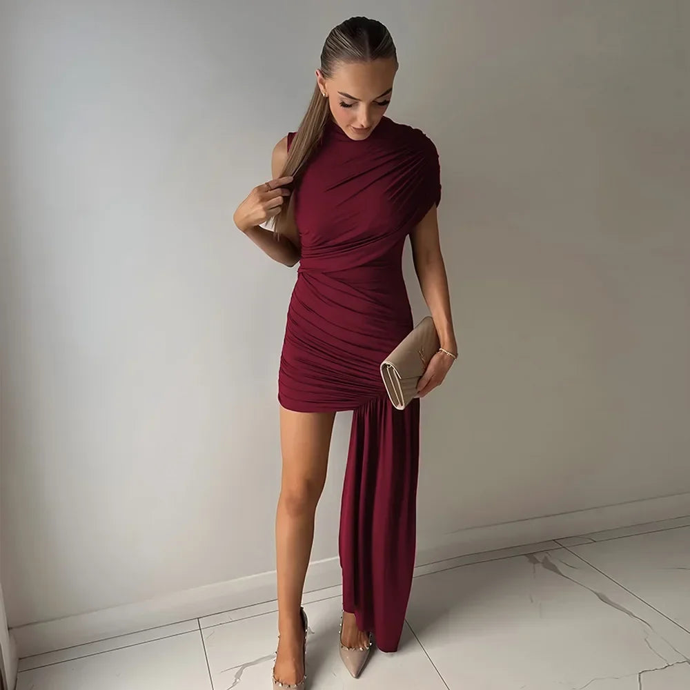 Irregular Pleated Mini Dress | Tassel Hem Streetwear Dress - Femstylo