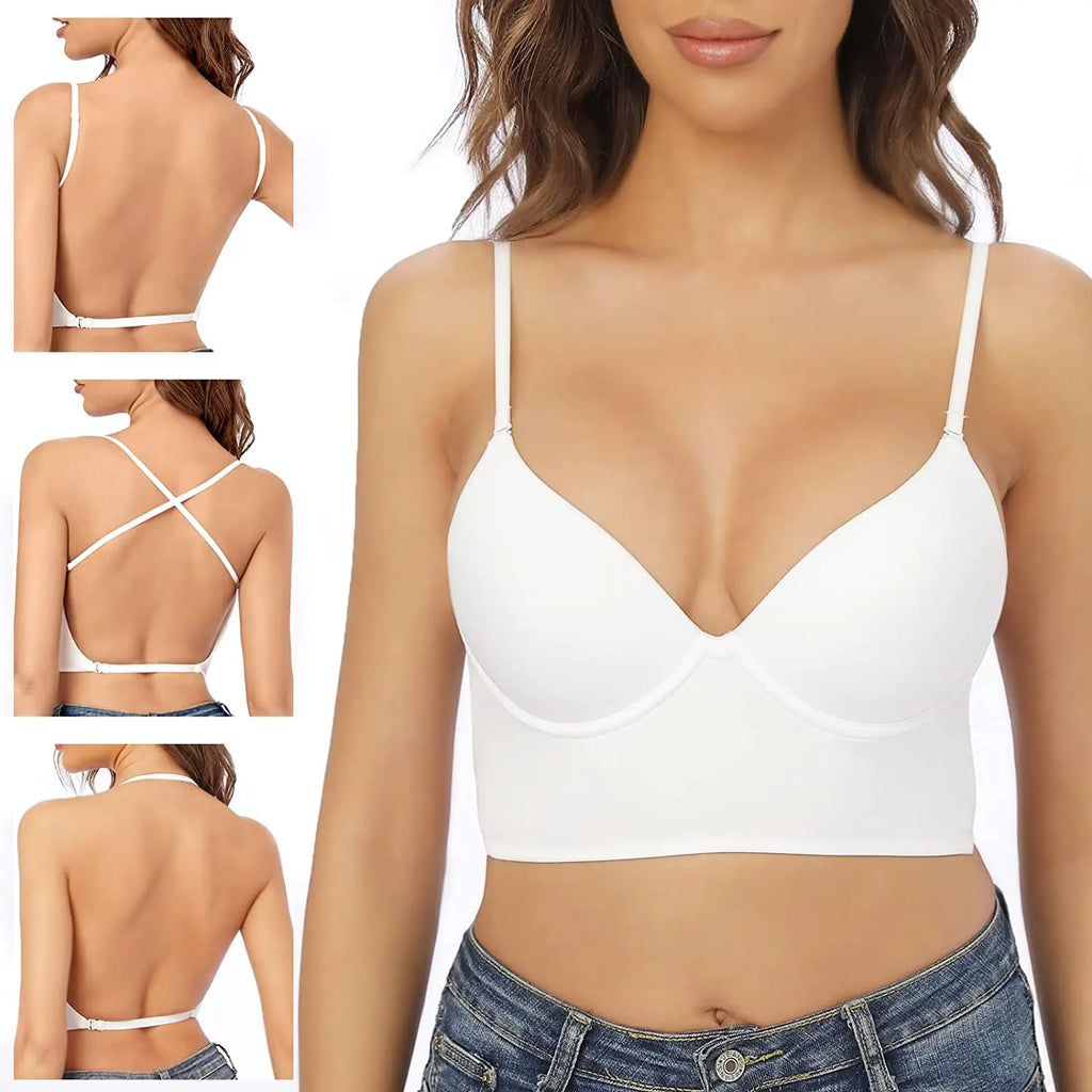 Invisible Lift Up Bra Backless Women Summer Bras Low Cut Sexy Plunge Brassiere Open Back Underwear Seamless Deep U Lingerie
