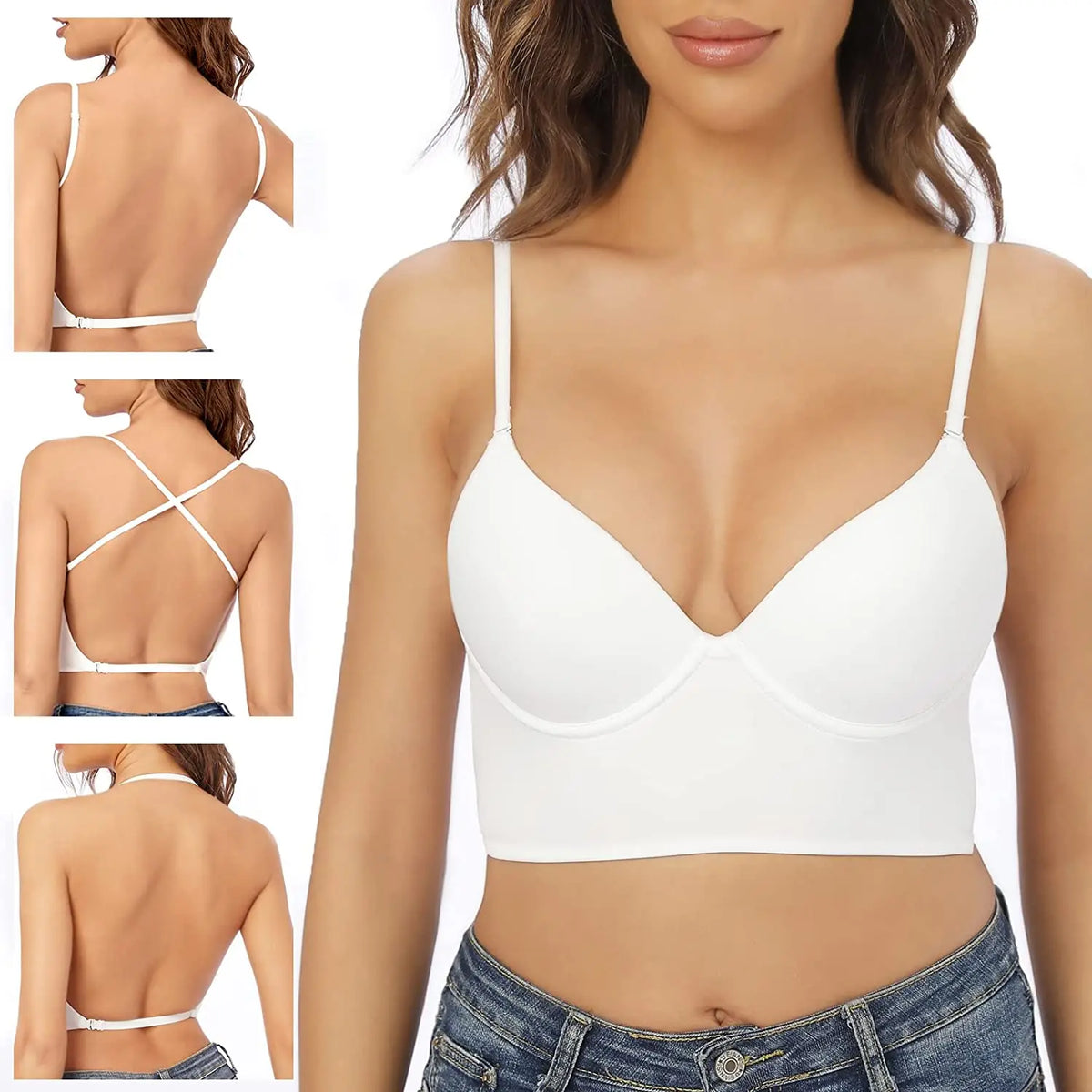 Invisible Lift Up Bra Backless Women Summer Bras Low Cut Sexy Plunge Brassiere Open Back Underwear Seamless Deep U Lingerie