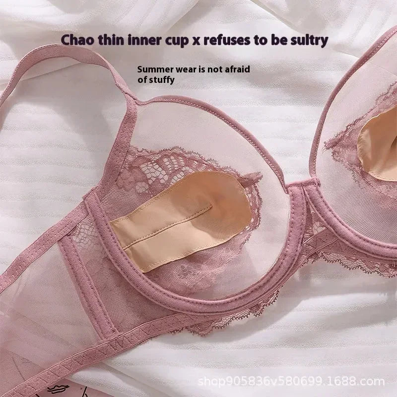 Lingerie Women's Thin BrasLace Full Cup BrasBeautifully Embroidered BrasAnti-SaggingUltra-Thin Bras
