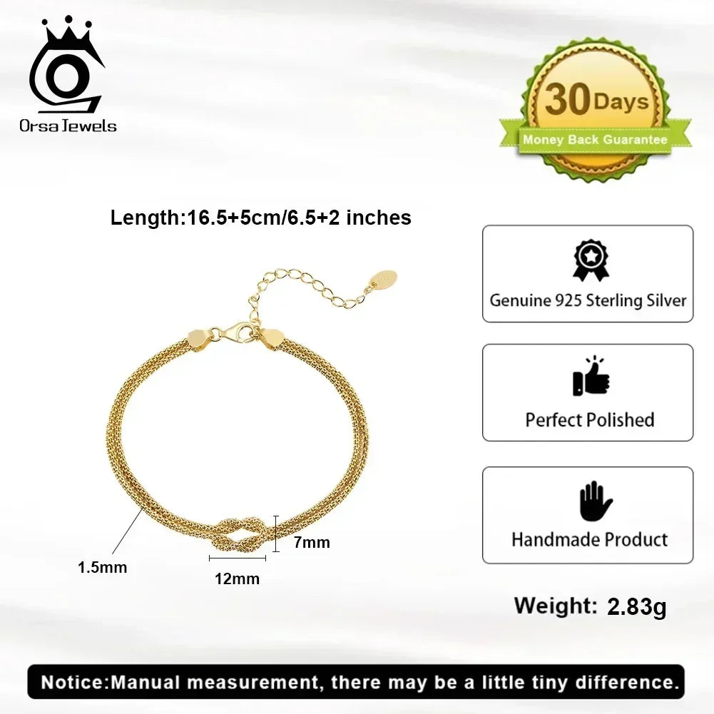 ORSA JEWELS Classic 14K Gold Double Layer Corn Chain Bracelet Fashion 925 Sterling Silver Bracelet for Women Party Jewelry SB196