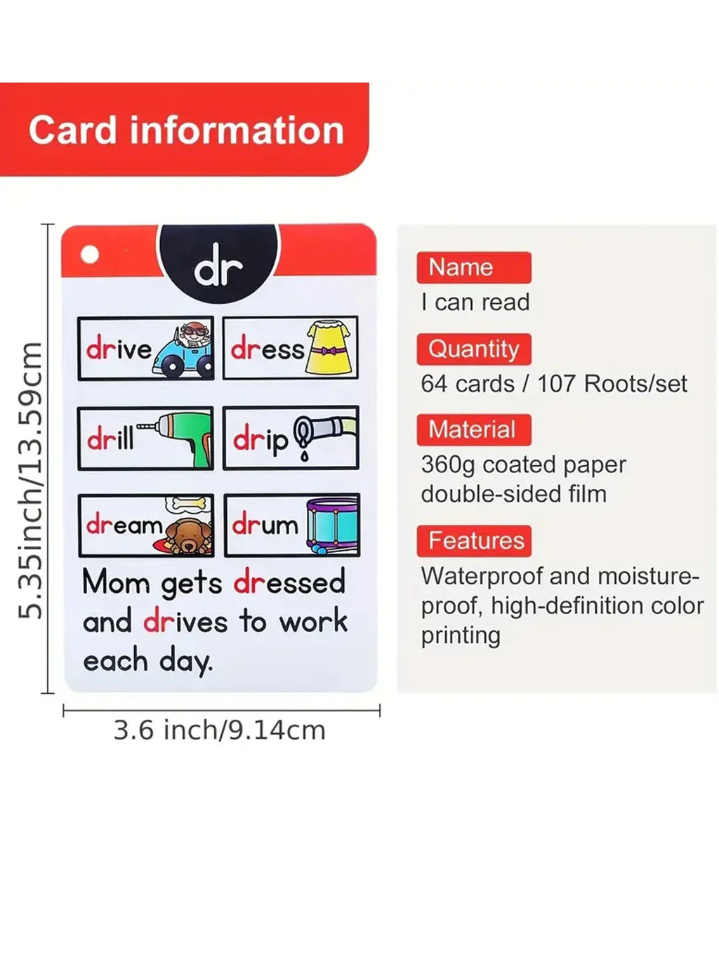 107 I Can Read Phonics Learning Flashcards – English CVC Words Learning Cards for Montessori Cognitive Games