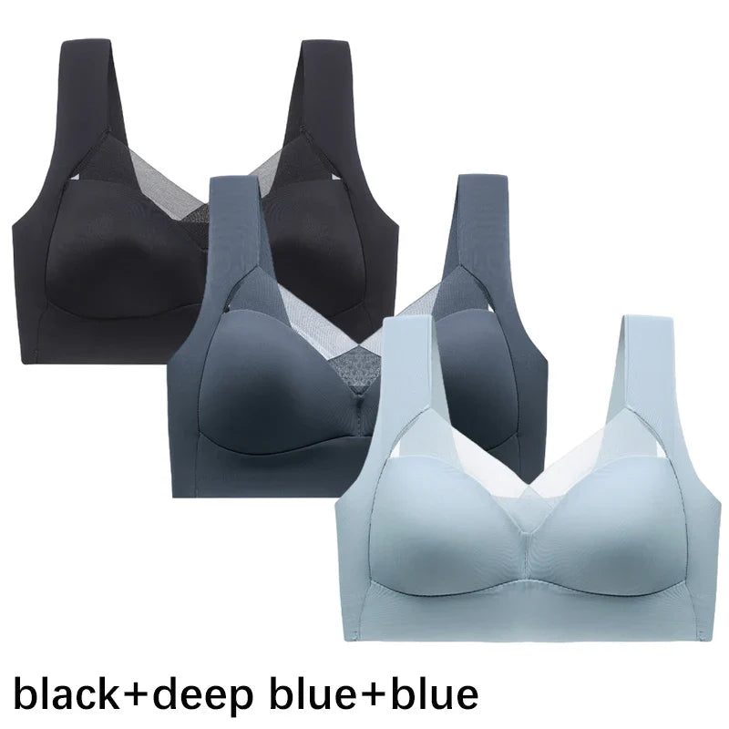 FallSweet 3PCS Plus Size Seamless Sport Bra for Woman Lace Wireless Bralette Shockproof Beautiful Back Bra Comfort Gym Underwear
