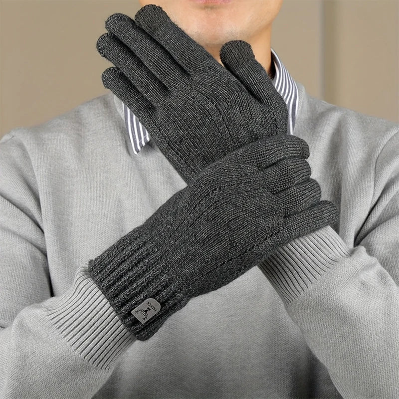 Men's Fleece-Lined Wool Knit Touchscreen Gloves