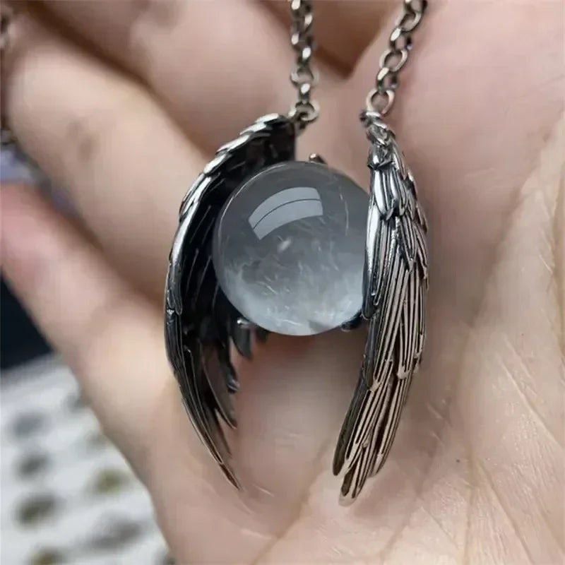 Personality Angel Ghost Beads Wings Pendant Necklace for Men Women Guard Angel Necklace Hip Hop Jewelry Accessories