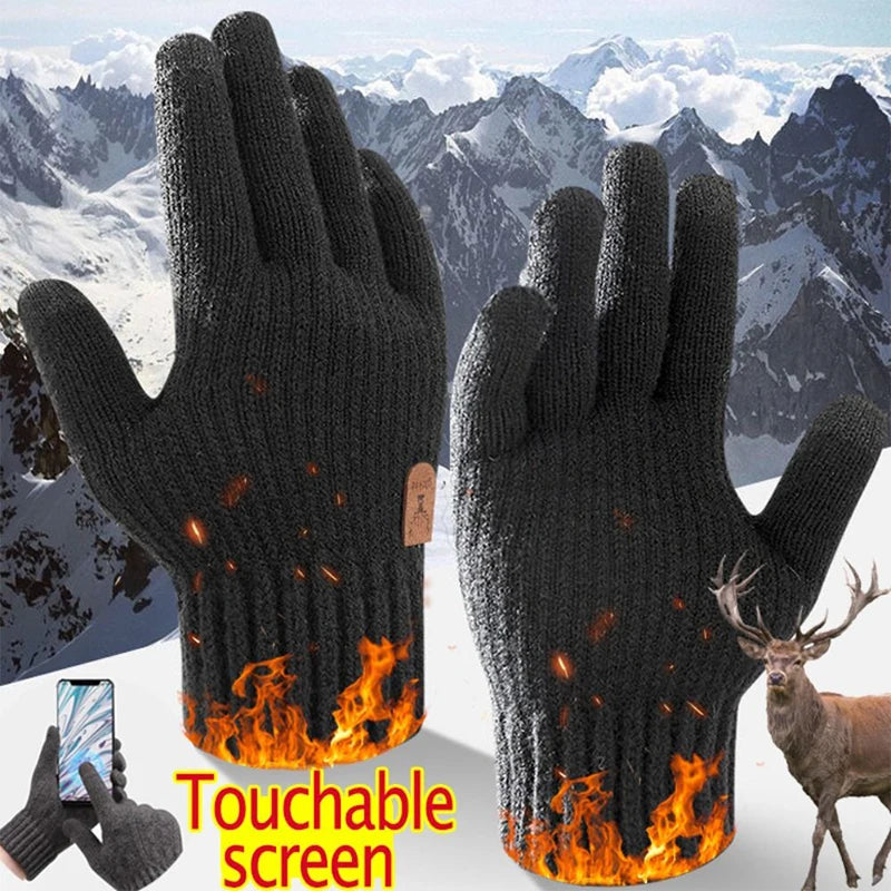Men's Fleece-Lined Wool Knit Touchscreen Gloves