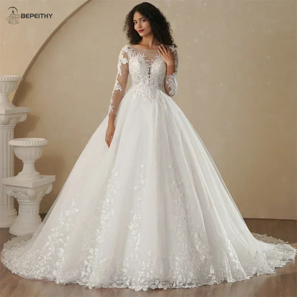 Boho Champagne Wedding Dress | Custom A-Line Bridal Gown -femstylo