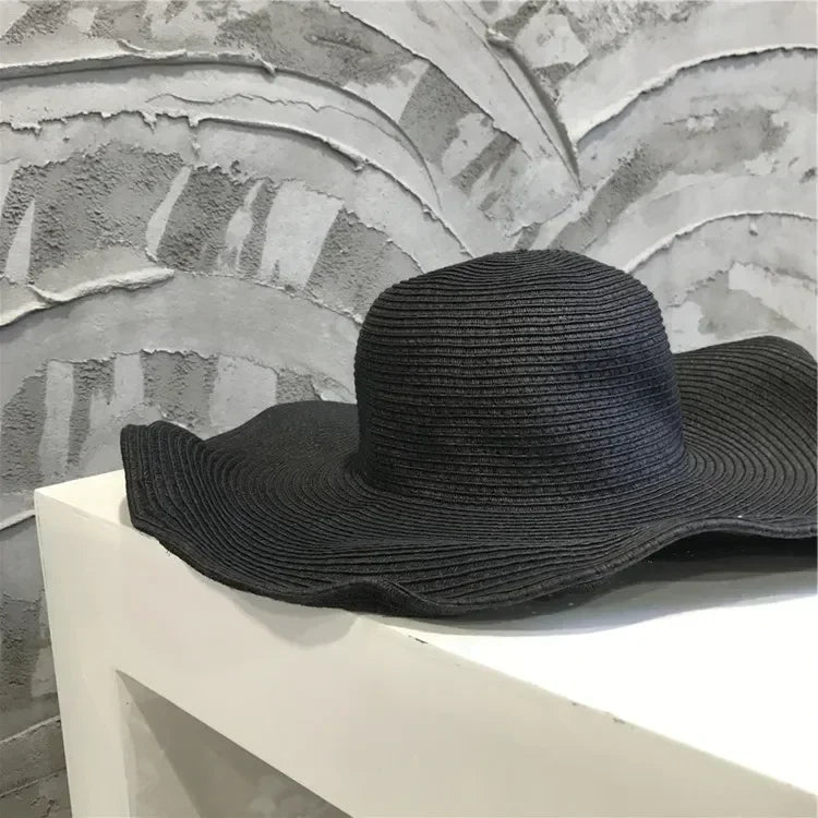 Women Sun Hat Big Eaves Waves Beach Cap Ladies Hat Big Brim Sun Visors UV Cut Bucket Panama Cap Foldable Straw Sunscreen Vintage