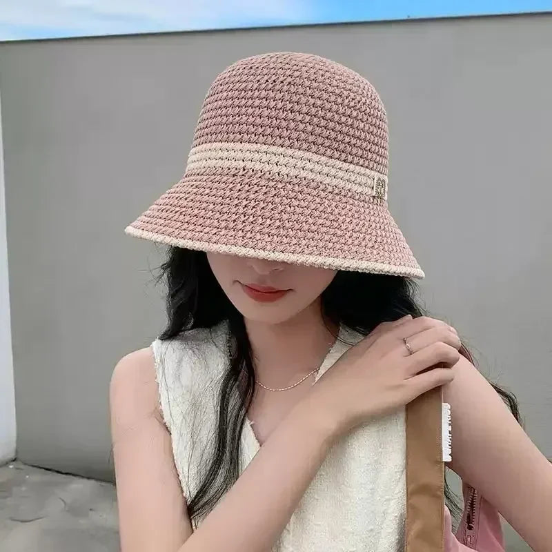 Outdoor Sunshade Hats Summer Breathable Hollow Knitted Korean Fashion Women Fisherman Hat Permeability Crochet Retro Bucket Hat