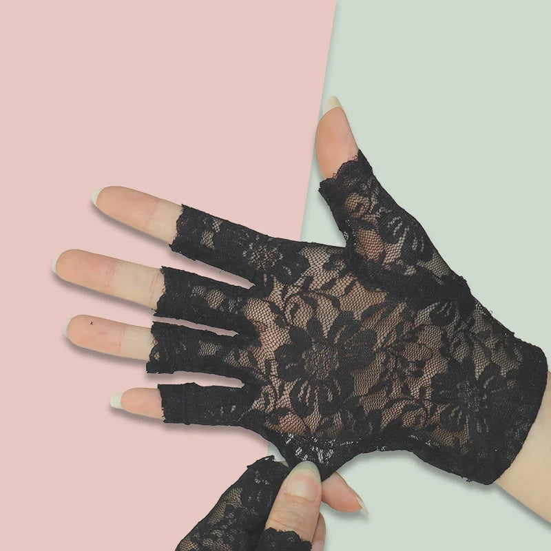 Women's Lace Flower Half-Finger Gloves, Touchscreen