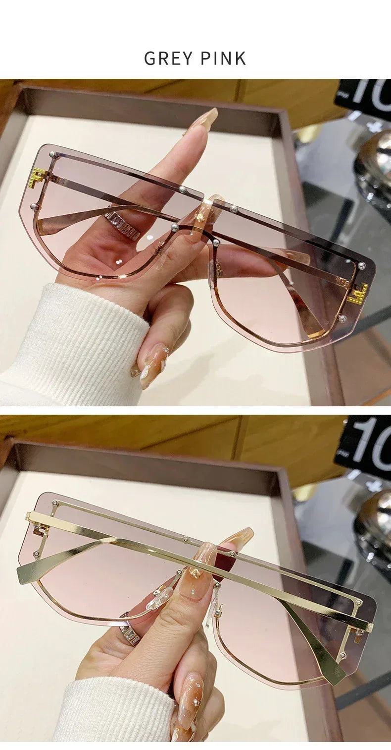 Sunglasses Integrated Frame High-end Frameless New Sunglasses Metal Polygonal Fashion Glasses 90288