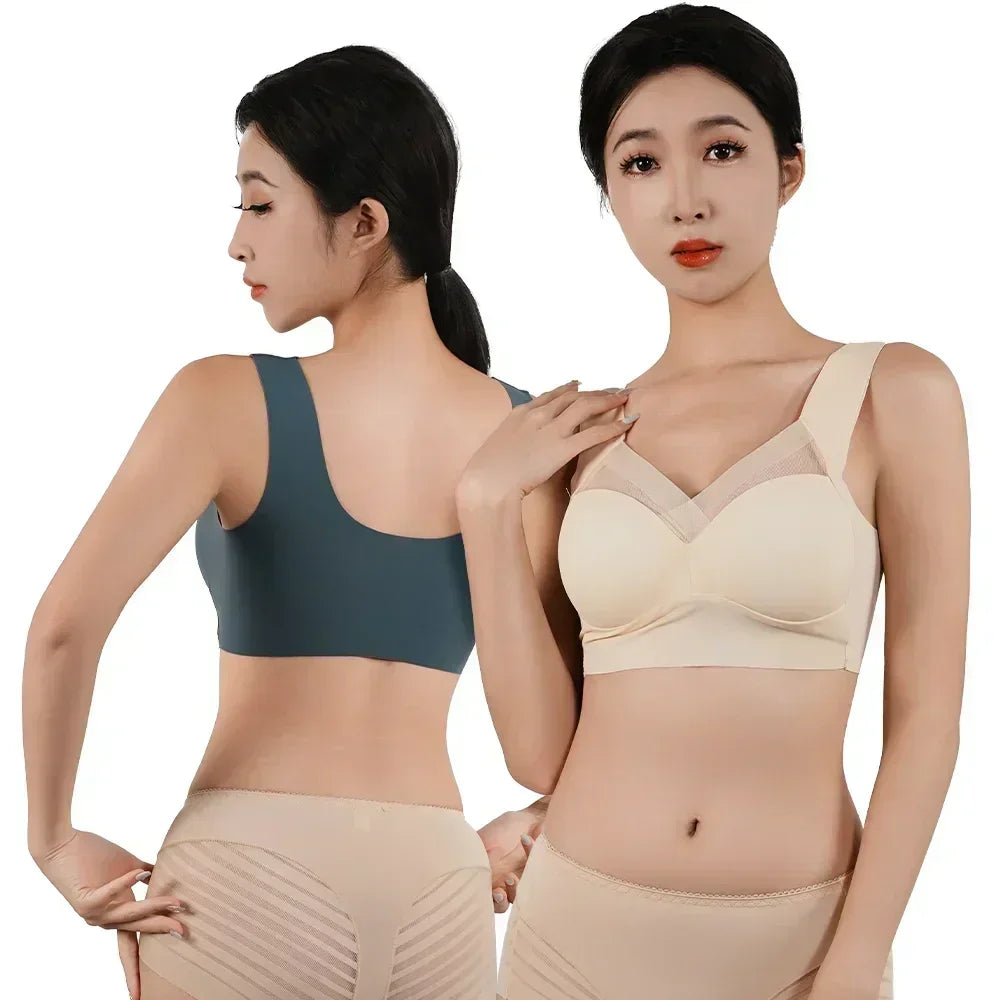 Women's Strappy Push Up Bra Seamless Padded Tops Casual Plus Size Soft Wireless Woman Bras XL-6XL Ice Silk Underwear