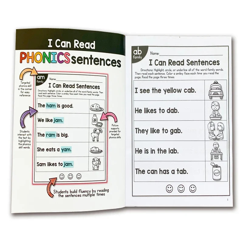 English Phonics Sentence Practice Book – I Can Read Exercise Book for Kids (113 Pages)