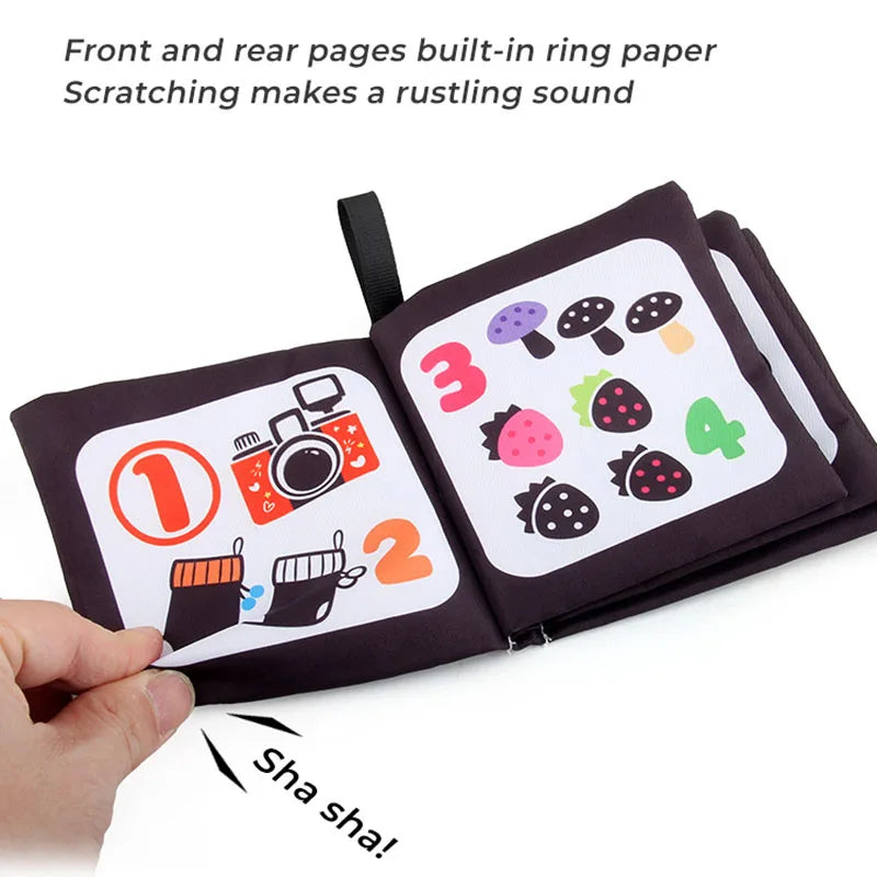 4 Pages Enlightenment Early Learning Books - Black and White Cloth Book for Kids, Montessori Educational Toys