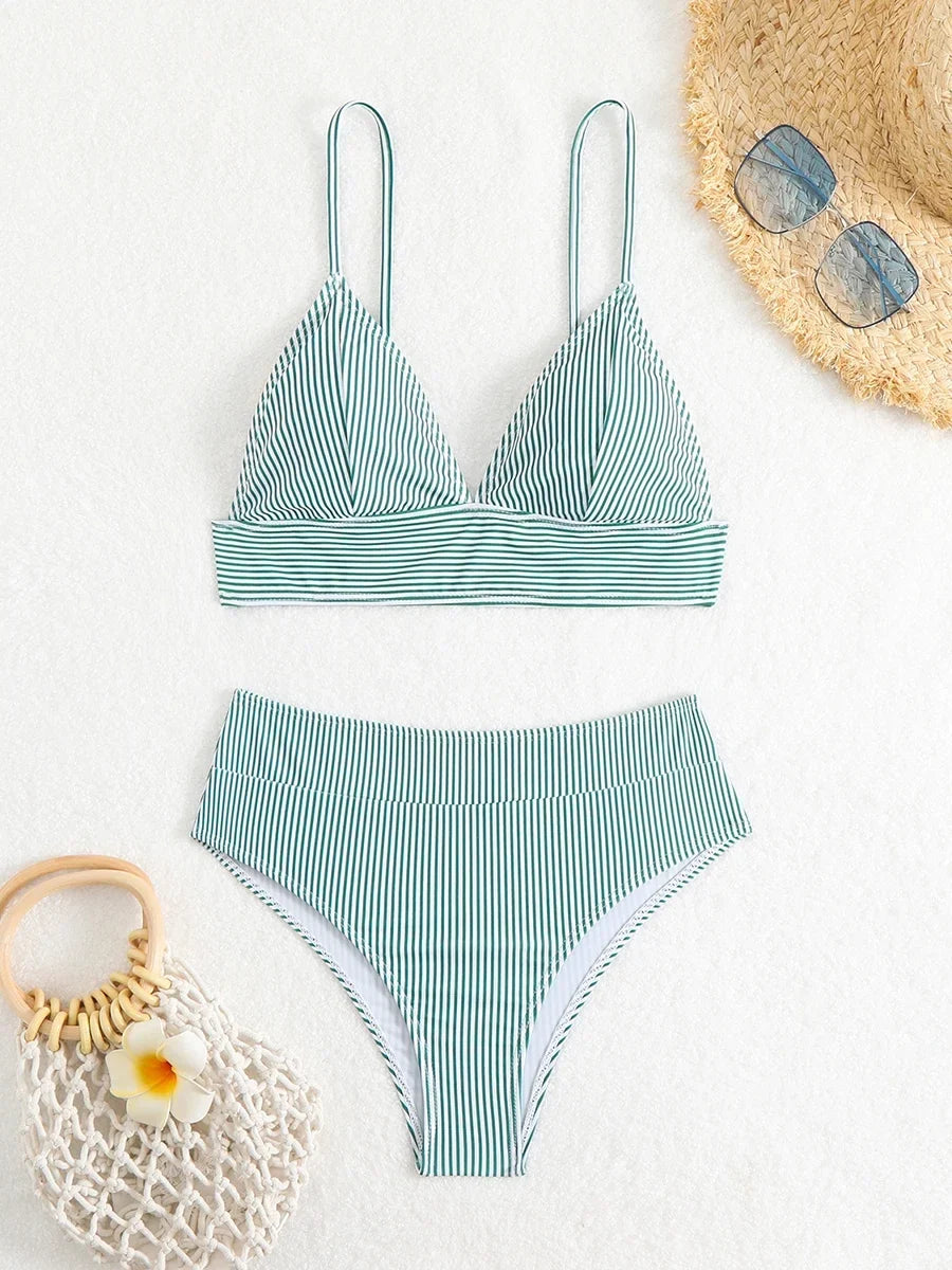 Sexy Striped Ruffle Bikini Swimsuit Women 2026 Two-piece Swimwear High Waisted Bikinis Set Female Bathing Suit Push Up Beachwear
