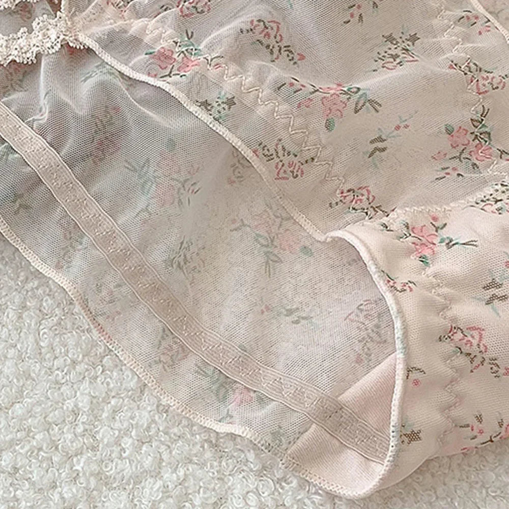 Women's panties  Cross waistband Hipsters Low Rise Lace Strappy Panties Transparent Mesh Floral Pattern Sweet Bowknot sexy femal
