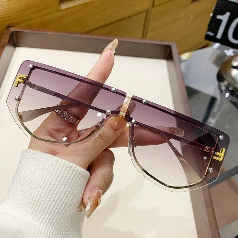 Sunglasses Integrated Frame High-end Frameless New Sunglasses Metal Polygonal Fashion Glasses 90288