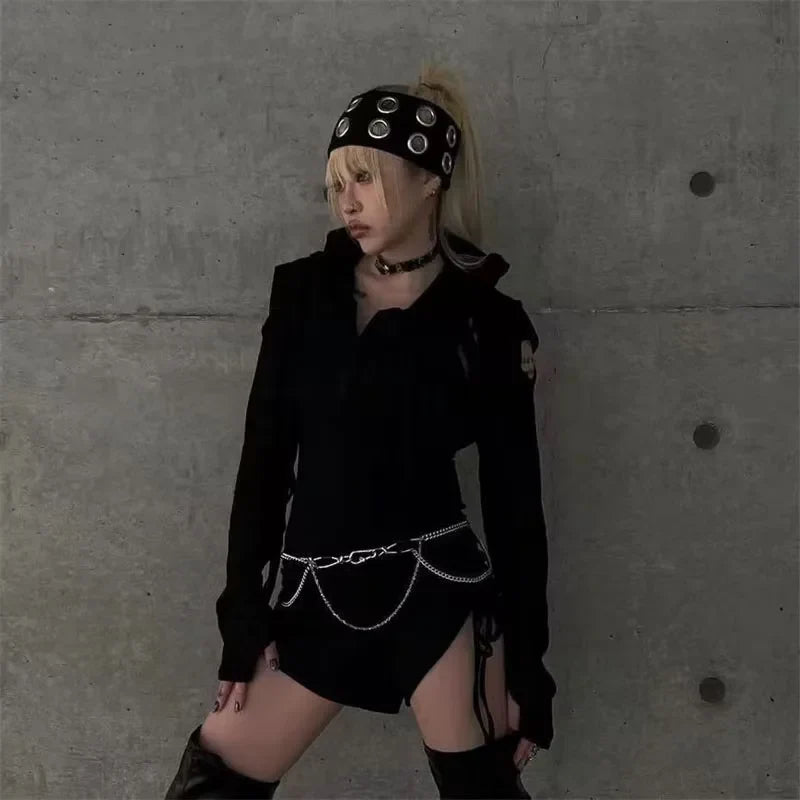 Punk Wide Elastic Eyelet Headband for Women