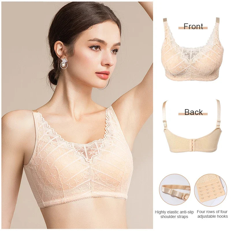 LERVANLA 2566 Strong Breathability Mastectomy Bra Women with Pocket Breast Form Pads Included Adjustable Cotton Comfort  Large
