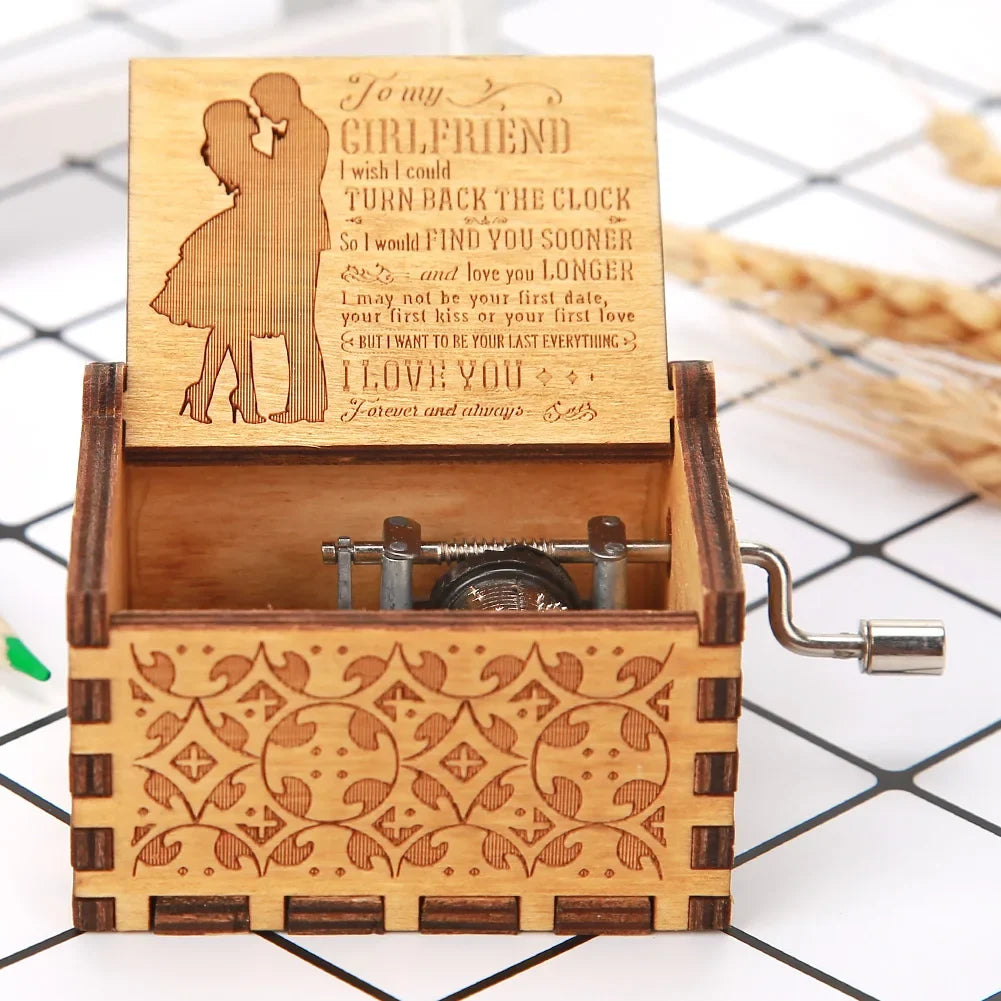 You Are My Sunshine Wooden Carved Vintage Handcrafted Melody Music Box Antique Clockwork Gift for Girlfriend