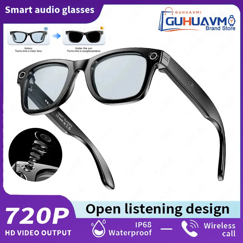 AI smart glasses with 8MP camera — Color change photochromic lens style