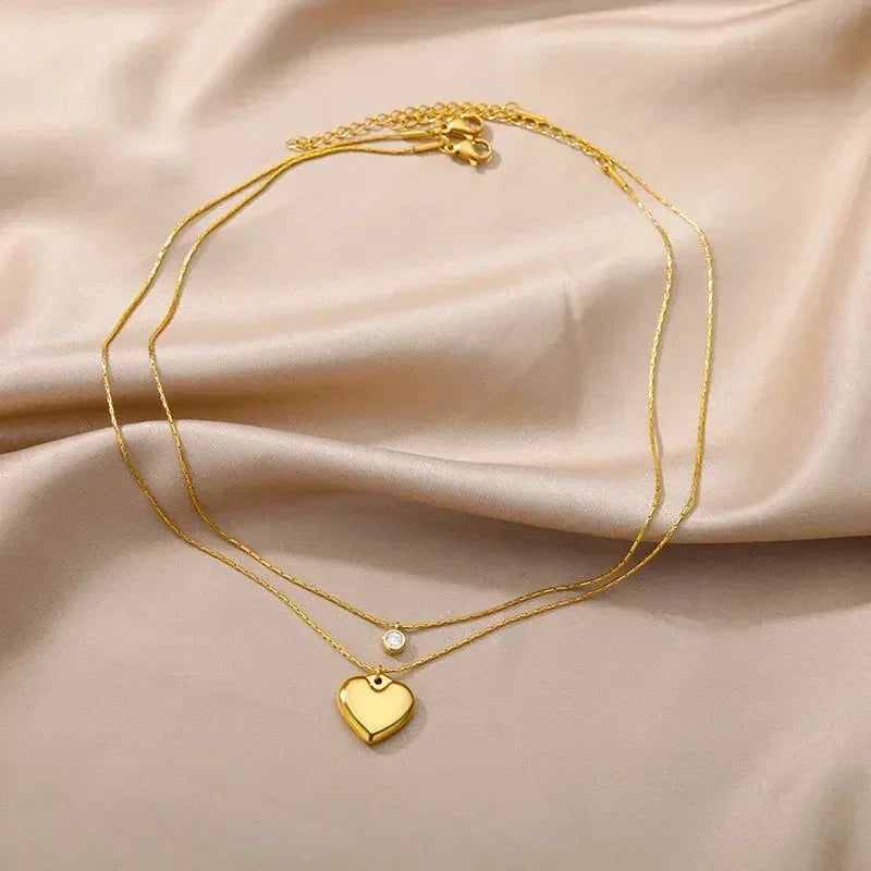 316L Stainless Steel Multilayer Heart Necklace For Women Girls Goth Gold Color Clavicle Chain Charm Choker Jewelry Birthday Gift
