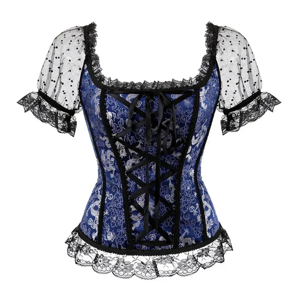 Fashion Princess Style Women Lingerie Bodyshaper Bridal Corset Bustier Tops For Women Short-Sleeve Lace Up Corselet Plus Size
