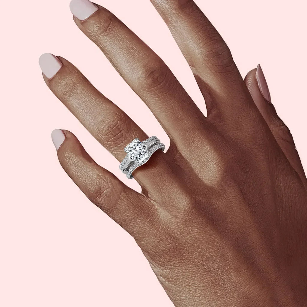 DEZO 4.05cttw All Moissanite S925 Silver Wedding Ring Sets for Women Main Stone 3ct Radiant Cut D Color GRA Certificate