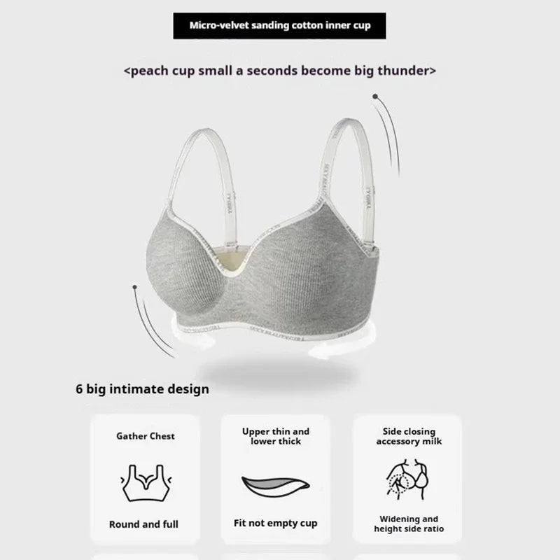Trendy 2Pcs/Set Women's Seamless Solid Color Bras Sexy Letter Straps Wireless Push Up Underwear New Ladies Deep V Neck Brassiere