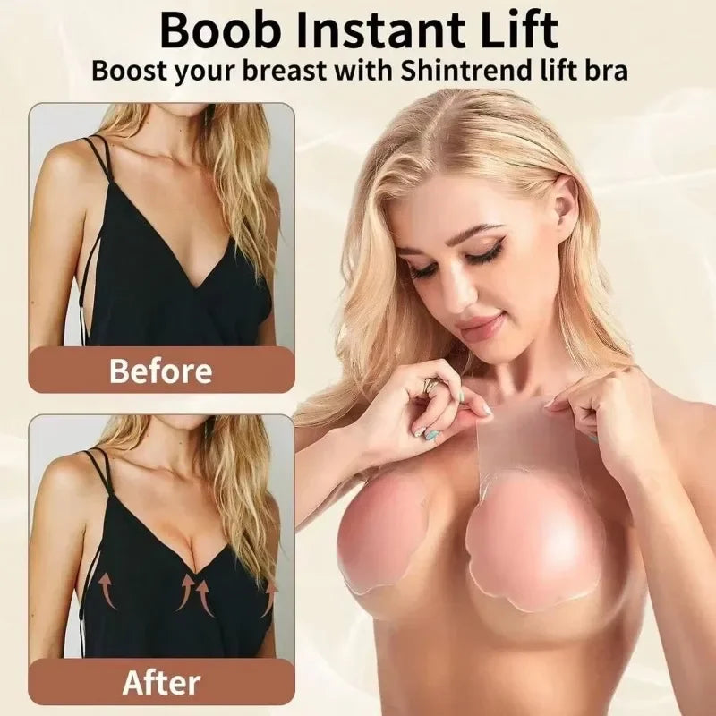 4PCS Women Lift Up Invisible Reusable Self Adhesive Silicone Breast Lift Tape Nipple Cover Chest Paste Push Up Party Dress Bras