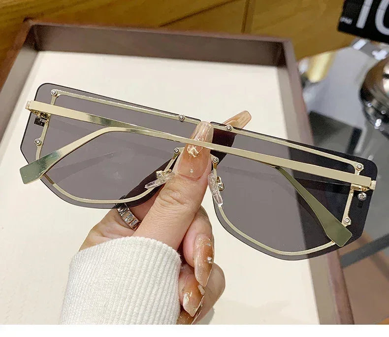 Sunglasses Integrated Frame High-end Frameless New Sunglasses Metal Polygonal Fashion Glasses 90288