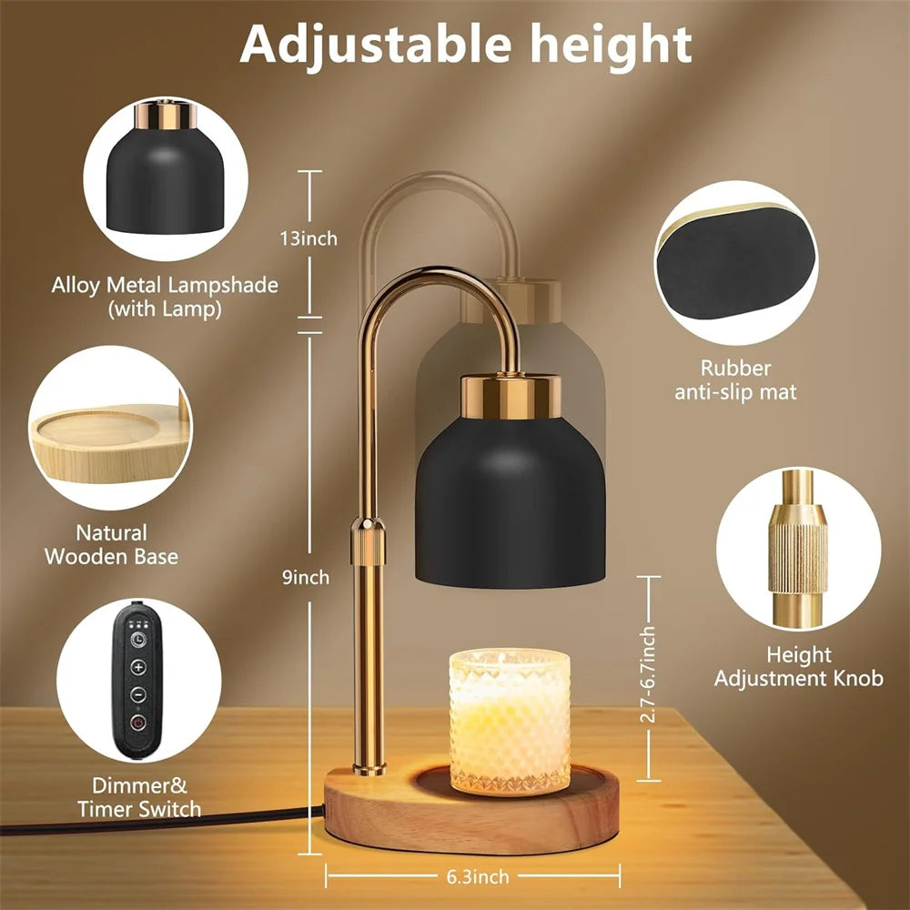 Black Candle Warmer Lamp, Height & Brightness Adjustable, Timer