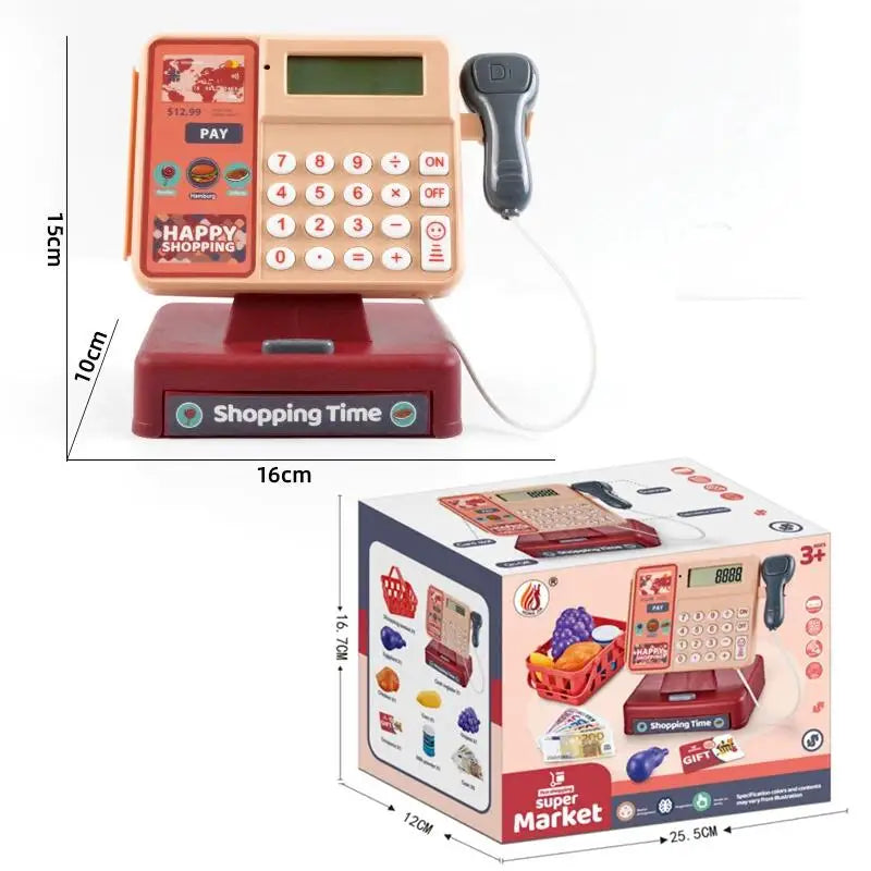 Kids Cash Register Playset with Scanner, Lights & Sounds — Pretend Supermarket Toy with Play Money & Cards