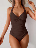Plain Ruched Fashion Swimsuit Women 2025 One Piece Lace Up Swimwear Female Bathers Bathing Swimming Bodysuit Summer Beachwear