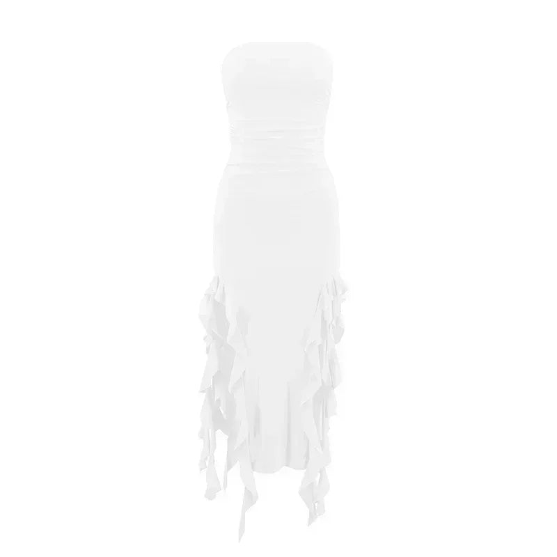 BWQ Long Dresses For Women Slit Sexy Bodycon Sleeveless Jellyfish Dress Hot Girls Fashion Off The Shoulders Maxi Dress Woman