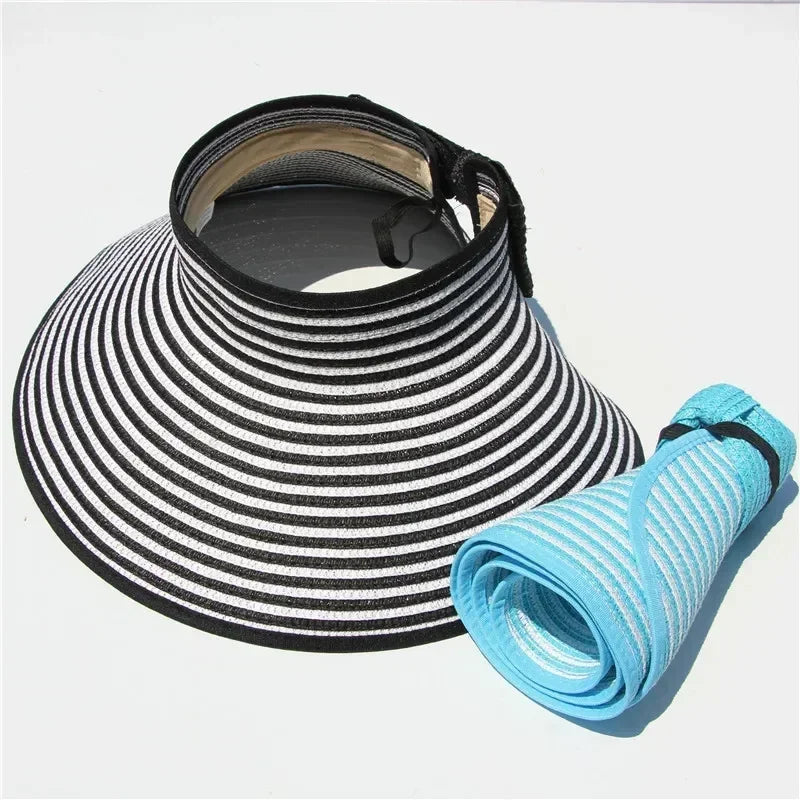 Women's Summer Hat Large Brim Foldable Breathable Empty Top Sun Hat Beach Accessories Outdoor Casual Sunshade Sunhat Visor New