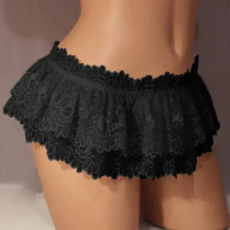 Women Sexy Lace Panties Ruffle Trim Lingerie Briefs Soft Comfortable Briefs Lolita Pink White Black